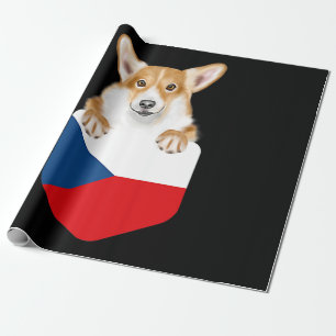 Papier Cadeau Drapeau Tchèque Pembroke Welsh Corgi Chien Dans Po