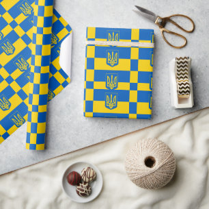 Papier Cadeau Drapeau ukrainien avec armoiries