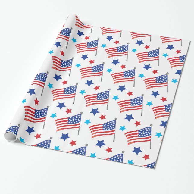 Papier Cadeau Drapeaux américains patriotiques (Déroulé)