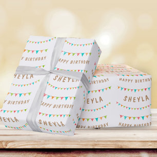 Papier Cadeau Drapeaux de guirlande colorés amusants Nom Joyeux 