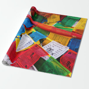 Papier Cadeau Drapeaux de prière tibétains colorés - Tibet
