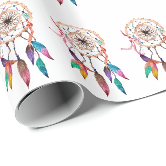 Papier Cadeau Dreamcatcher de Bohème en peinture vibrante (Coin rond)