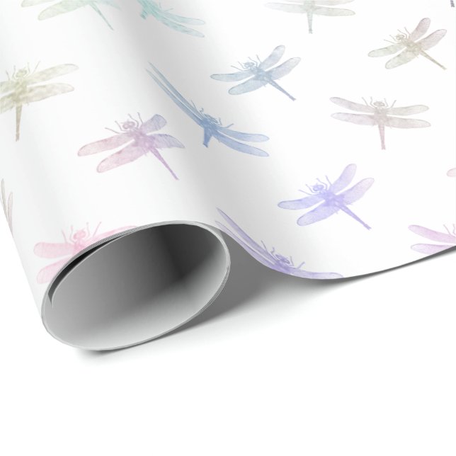 Papier Cadeau Dreamy Mint Aqua Purple Pink Dragonflies (Coin rond)
