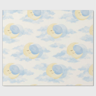 Papier Cadeau Dreamy Moon and Clouds Baby Wrapping Paper