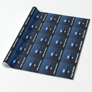 Papier Cadeau Dreidel bleu brillant