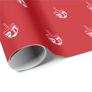Papier Cadeau Dreidel rouge & blanc motif Hanoukka Gift