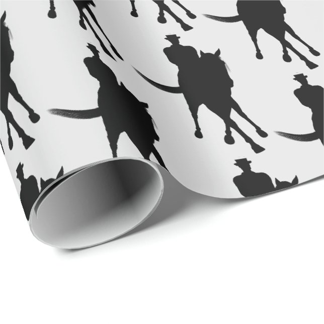 Papier Cadeau Dressage Cheval Et Rider Silhouette    (Coin rond)