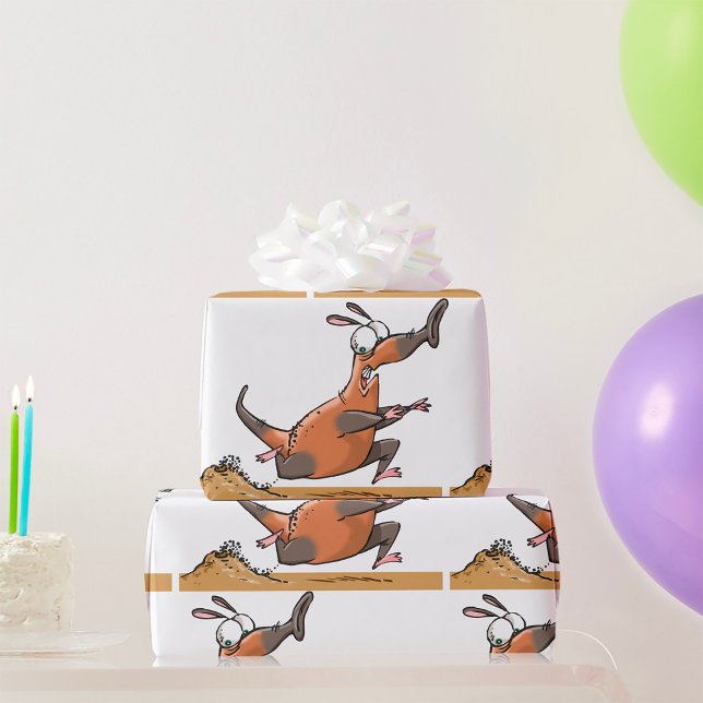 Papier Cadeau Drôle Anteater Cartoon Quirky Running Animal (Créateur téléchargé)