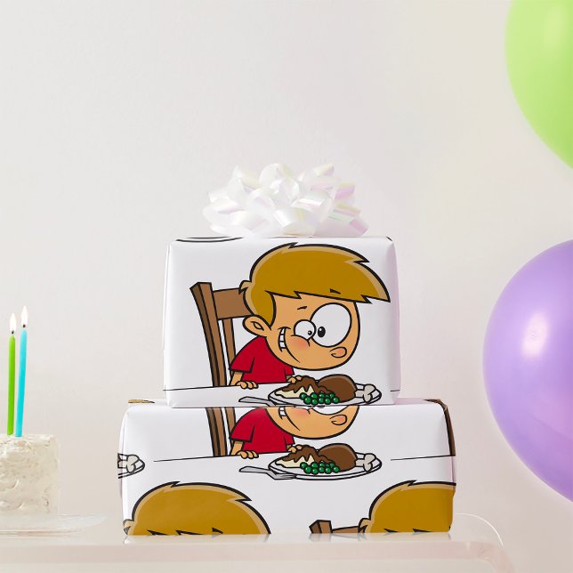 Papier Cadeau Drôle Cartoon Boy excité pour le dîner (Créateur téléchargé)