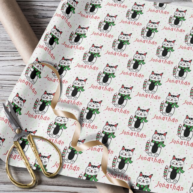 Papier Cadeau Drôle Cartoon de chat de Noël Enfant personnalisé (Créateur téléchargé)