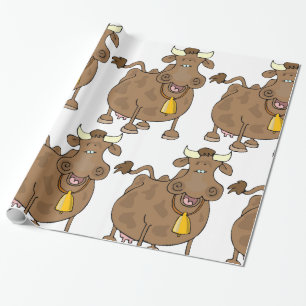 Papier Cadeau Drôle Cartoon Vache Brown avec Bell Animal de ferm