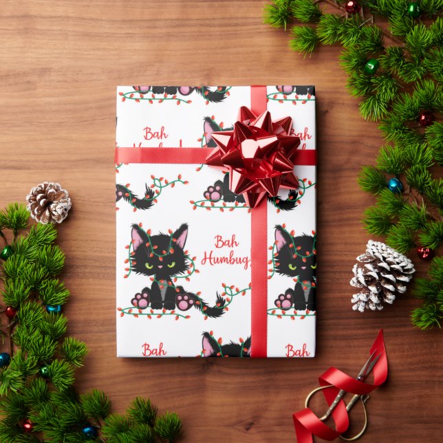Papier Cadeau Drôle Chaton Noir En Colère "Bah Humbug" (Cadeau de vacances)