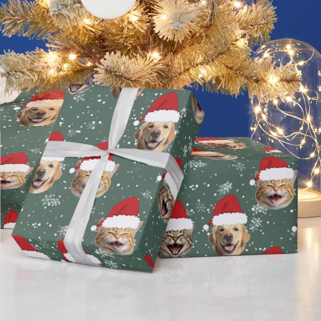 Papier Cadeau Drôle Custom Chien Chat 3 Visages Noël Chapeaux de (Vacances)