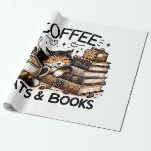 Papier Cadeau Drôle Cute Coffee Cats Livres Lover Idea Cadeau Fe