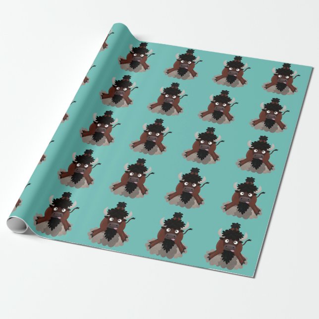 Papier Cadeau Drôle dessin animé de bison de buffle (Déroulé)