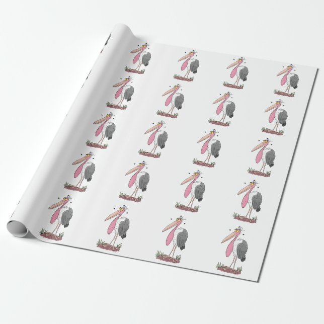 Papier Cadeau Drôle dessin animé de cigogne en marabou (Déroulé)