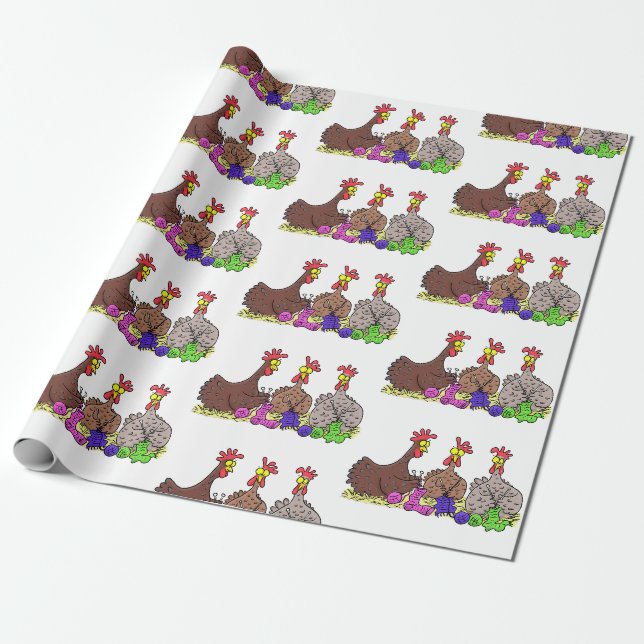 Papier Cadeau Drôle dessin animé de poulets de tricot (Déroulé)