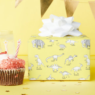 Papier Cadeau Drôle éducatif Dinosaur Dino Enfants Jaune