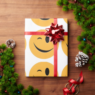 Papier Cadeau Drôle Emoji Wink Smile Rire Visage Jaune