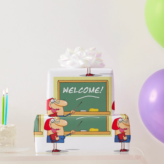 Papier Cadeau Drôle enseignant de dessin animé Bienvenue à l'éco (Créateur téléchargé)