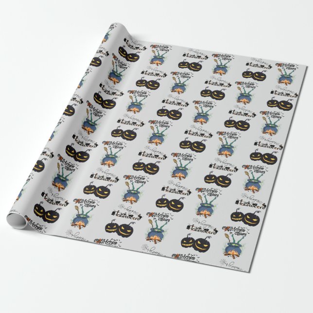 Papier Cadeau Drôle fou sorcière et citrouilles Éffrayants Hallo (Déroulé)