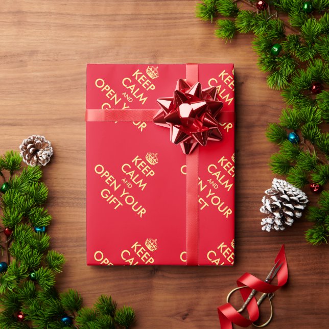 Papier Cadeau Drôle Garder le calme personnalisé rouge Noël vaca (Cadeau de vacances)