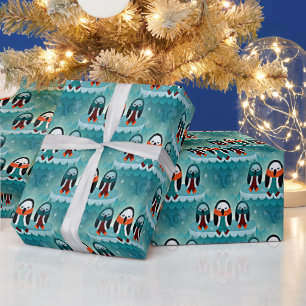 Papier Cadeau Drôle hiver coloré habillé Motif de pingouin