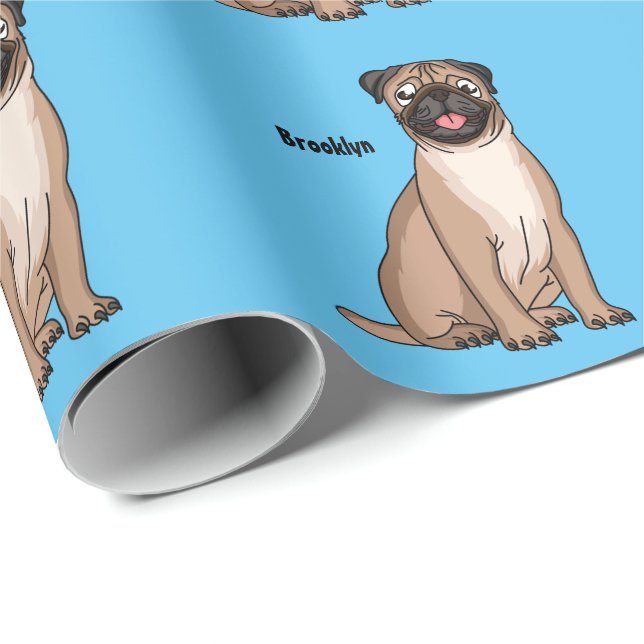 Papier Cadeau Drôle joyeux dessin animé de chien de carlin (Coin rond)