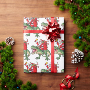 Papier Cadeau Drôle Joyeux Dinosaure de Noël Père Noël