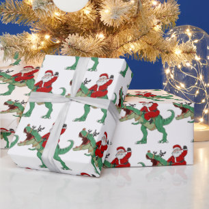 Papier Cadeau Drôle Joyeux Dinosaure de Noël Père Noël