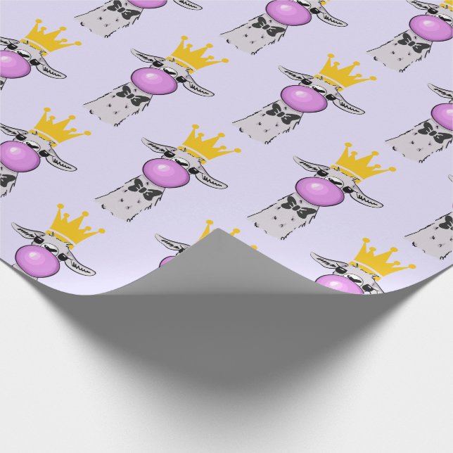 Papier Cadeau Drôle Llama souffle un Motif de bulle rose (Coin)