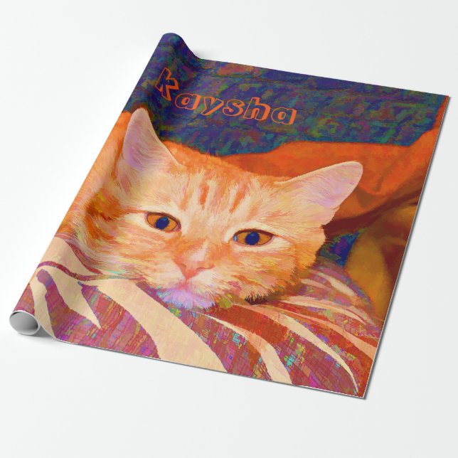 Papier Cadeau Drôle Mette Bright Orange Tabby Chat Découpage (Déroulé)