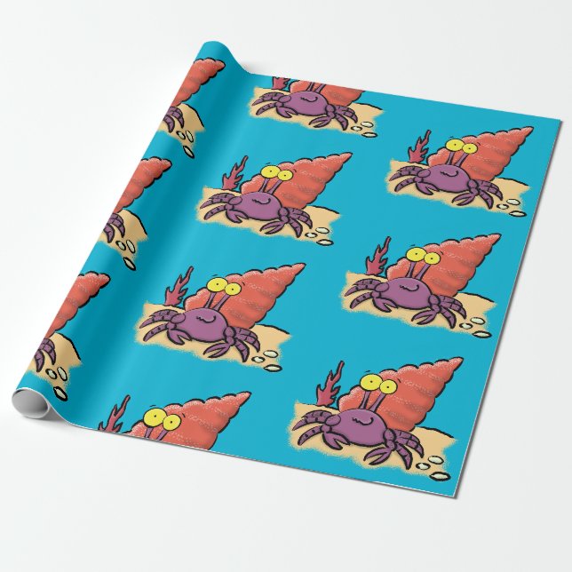Papier Cadeau Drôle mignon caricature pourpre crabe ermite (Déroulé)
