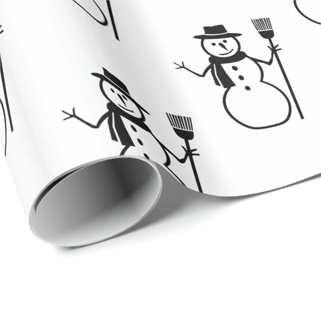 Papier Cadeau Drôle mignon noir et blanc Motif Snowman (Coin rond)