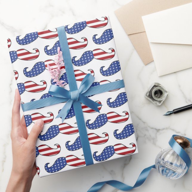 Papier Cadeau Drôle Motif de Moustache patriotique (Cadeaux)