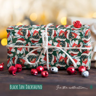 Papier Cadeau Drôle motif de Noël de chiot teckel noir et feu
