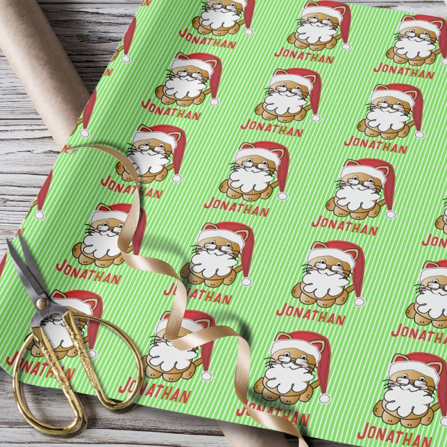 Papier Cadeau Drôle Père Noël Cat Cartoon Personnalisé (Créateur téléchargé)