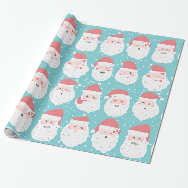 Papier Cadeau Drôle Père Noël fait face à Noël Enveloppement cad (Déroulé)