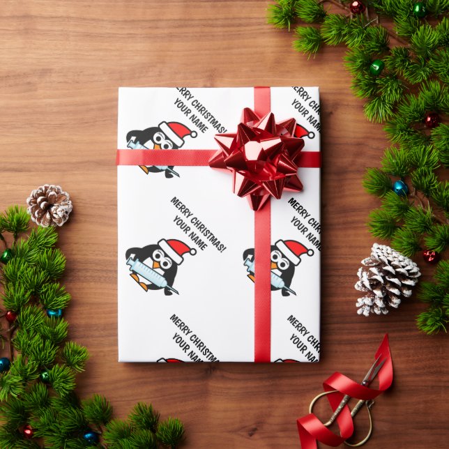 Papier Cadeau Drôle Père Noël infirmière pingouin papier d'embal (Cadeau de vacances)