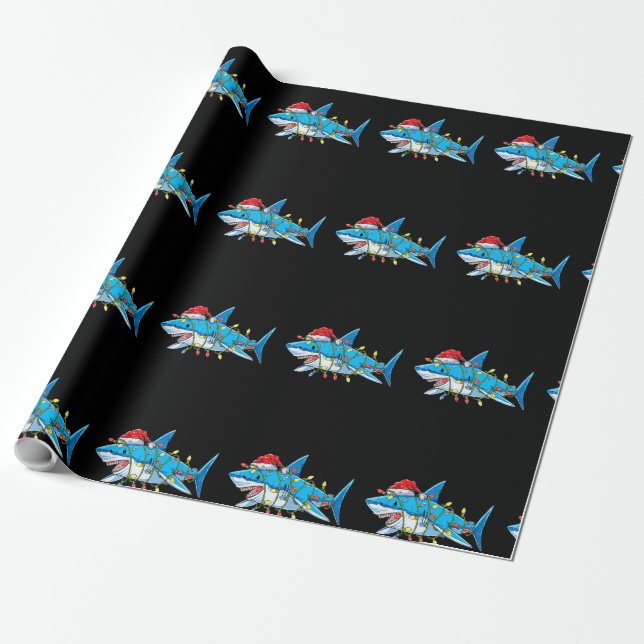 Papier Cadeau Drôle Père Noël Jaws Shark lumières de Noël Joyeux (Déroulé)