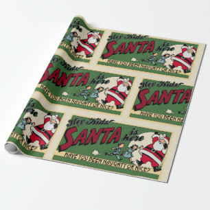 Papier Cadeau Drôle Père Noël "Naughty or Nice" Texte Rétro