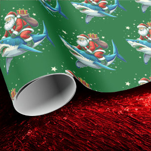Papier Cadeau Drôle Père Noël Shark Cadeau de mer Animaux de fêt
