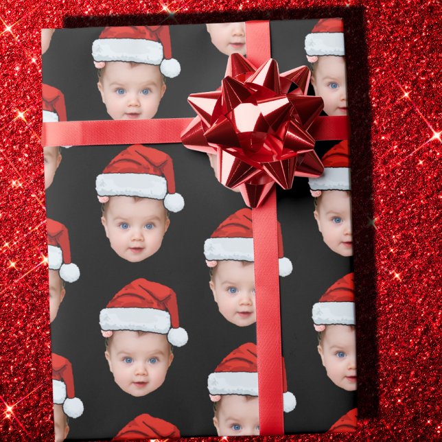 Papier Cadeau Drôle personnalisé bébé visage photo Père Noël têt (Créateur téléchargé)