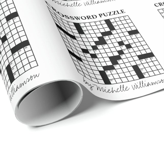 Papier Cadeau Drôle personnalisé noir blanc mot croisé puzzle (Coin rond)