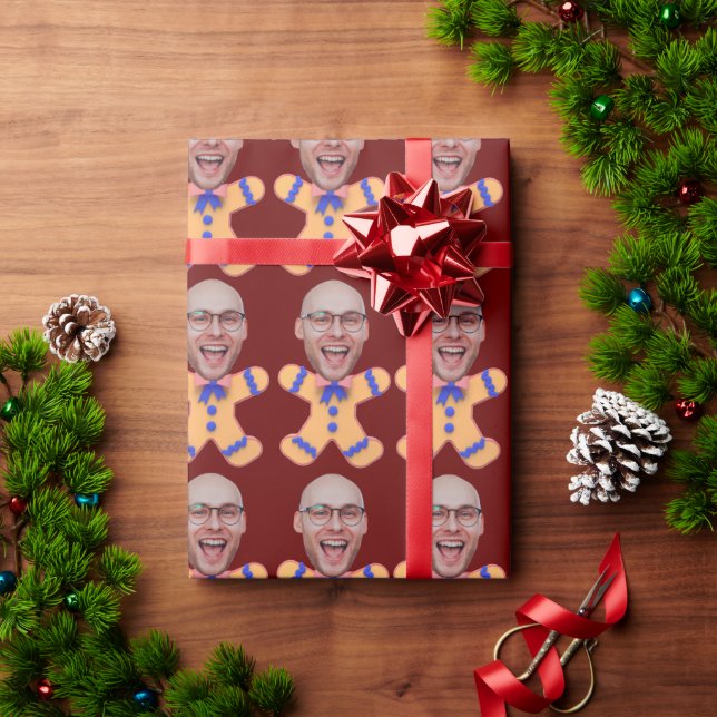 Papier Cadeau Drôle Personnalisé Visage Photo Gingerbread Hommes (Cadeau de vacances)