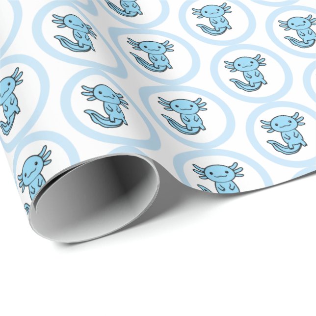 Papier Cadeau Drôle petite équipe de Axolotl personnalisable ble (Coin rond)