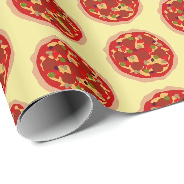 Papier Cadeau Drôle pizza motif Anniversaire fête papier d'embal (Coin rond)