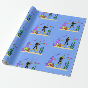 Papier Cadeau Drôle plongeur et poisson mer créatures dessin ani