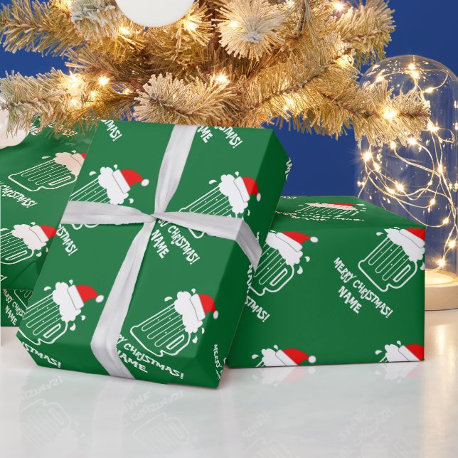 Papier Cadeau Drôle pot de bière Joyeux Noël personnalisé Vacanc (Vacances)