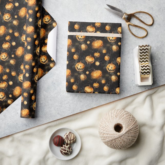 Papier Cadeau Drôle rétro éffrayant Halloween citrouille sculpté (Artisanat)